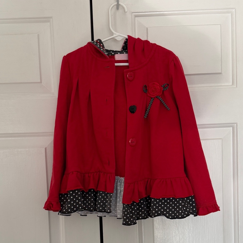 Kids Headquarters Red Hooded Peplum Jacket with Polka Dot Trim